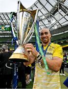 20 May 2023; Ultan Dillane of La Rochelle celebrates with the Champions Cup trophy after the Heineken Champions Cup Final match between Leinster and La Rochelle at Aviva Stadium in Dublin. Photo by Brendan Moran/Sportsfile