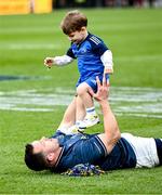 20 May 2023; Cian Healy and his son Beau after the Heineken Champions Cup Final match between Leinster and La Rochelle at Aviva Stadium in Dublin. Photo by Harry Murphy/Sportsfile