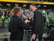 20 May 2023; La Rochelle assistant coach Donnacha Ryan, right, with his former Munster teammate Jerry Flannery after the Heineken Champions Cup Final match between Leinster and La Rochelle at Aviva Stadium in Dublin. Photo by Brendan Moran/Sportsfile