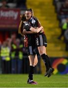 20 May 2023; Mia Dodd, right, and Niamh Prior of Bohemians celebrate after their side's victory in the SSE Airtricity Women's Premier Division match between Bohemians and Athlone Town at Dalymount Park in Dublin. Photo by Seb Daly/Sportsfile