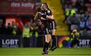 20 May 2023; Mia Dodd, right, and Niamh Prior of Bohemians celebrate after their side's victory in the SSE Airtricity Women's Premier Division match between Bohemians and Athlone Town at Dalymount Park in Dublin. Photo by Seb Daly/Sportsfile