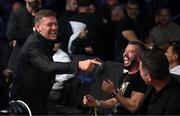 20 May 2023; UFC fighter Conor McGregor, left, and promoter Eddie Hearn ahead of the undisputed super lightweight championship fight between Katie Taylor and Chantelle Cameron at the 3Arena in Dublin. Photo by Stephen McCarthy/Sportsfile