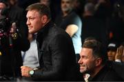 20 May 2023; UFC fighter Conor McGregor, left, and promoter Eddie Hearn ahead of the undisputed super lightweight championship fight between Katie Taylor and Chantelle Cameron at the 3Arena in Dublin. Photo by Stephen McCarthy/Sportsfile