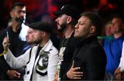 20 May 2023; UFC fighter Conor McGregor during the playing of the National Anthem before the undisputed super lightweight championship fight between Katie Taylor and Chantelle Cameron at the 3Arena in Dublin. Photo by Stephen McCarthy/Sportsfile