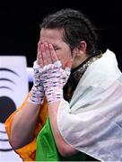 20 May 2023; Katie Taylor after her defeat to Chantelle Cameron in their undisputed super lightweight championship fight at the 3Arena in Dublin. Photo by Stephen McCarthy/Sportsfile