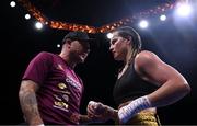 20 May 2023; Chantelle Cameron, with her trainer Jamie Moore, after defeating Katie Taylor in their undisputed super lightweight championship fight at the 3Arena in Dublin. Photo by Stephen McCarthy/Sportsfile