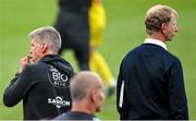 20 May 2023; Leinster head coach Leo Cullen, right, and La Rochelle head coach Ronan O'Gara after the Heineken Champions Cup Final match between Leinster and La Rochelle at Aviva Stadium in Dublin. Photo by Brendan Moran/Sportsfile