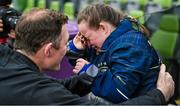 20 May 2023; La Rochelle forwards coach Donnacha Ryan consoles Leinster supporter Jennifer Malone after the Heineken Champions Cup Final match between Leinster and La Rochelle at Aviva Stadium in Dublin. Photo by Brendan Moran/Sportsfile