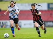20 May 2023; Kira Bates Crosbie of Bohemians in action against Kayleigh Shine of Athlone Town during the SSE Airtricity Women's Premier Division match between Bohemians and Athlone Town at Dalymount Park in Dublin. Photo by Seb Daly/Sportsfile