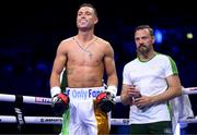 20 May 2023; Paddy Donovan and trainer Andy Lee before his welterweight bout with Sam O'Maison at the 3Arena in Dublin. Photo by Stephen McCarthy/Sportsfile