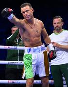 20 May 2023; Paddy Donovan and trainer Andy Lee before his welterweight bout with Sam O'Maison at the 3Arena in Dublin. Photo by Stephen McCarthy/Sportsfile