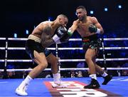20 May 2023; Caoimhin Agyarko, right, and Grant Dennis during their middlewieght bout at the 3Arena in Dublin. Photo by Stephen McCarthy/Sportsfile