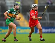 21 May 2023; Rachel Harty of Cork races clear of Áine O'Connor of Kerry during the Munster Intermediate Camogie Final match between Cork and Kerry at Cusack Park in Ennis, Clare. Photo by Ray McManus/Sportsfile