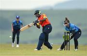 21 May 2023; Scorchers batter Mary-Anne Musonda and Typhoons wicket-keeper Mary Waldron during the Evoke Super Series match between Typhoons and Scorchers at Oak Hill Cricket Club in Kilbride, Wicklow. Photo by Seb Daly/Sportsfile