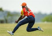 21 May 2023; Mary-Anne Musonda of Scorchers fields the ball during the Evoke Super Series match between Typhoons and Scorchers at Oak Hill Cricket Club in Kilbride, Wicklow. Photo by Seb Daly/Sportsfile