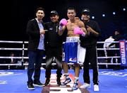 20 May 2023; Jose Felix and his team celebrates after his lightweight bout with Gary Cully at the 3Arena in Dublin. Photo by Stephen McCarthy/Sportsfile