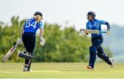 21 May 2023; Typhoons batters Robyn Searle, right, and Louise Little during the Evoke Super Series match between Dragons and Typhoons at Oak Hill Cricket Club in Kilbride, Wicklow. Photo by Seb Daly/Sportsfile