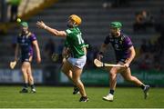 21 May 2023; Davy Glennon of Westmeath in action against Conor McDonald of Wexford during the Leinster GAA Hurling Senior Championship Round 4 match between Wexford and Westmeath at Chadwicks Wexford Park in Wexford. Photo by Daire Brennan/Sportsfile