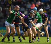 21 May 2023; Mikie Dwyer of Wexford in action against Johnny Bermingham of Westmeath during the Leinster GAA Hurling Senior Championship Round 4 match between Wexford and Westmeath at Chadwicks Wexford Park in Wexford. Photo by Daire Brennan/Sportsfile