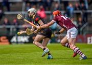 21 May 2023; Tiernan Smyth of Antrim in action against Conor Whelan of Galway during the Leinster GAA Hurling Senior Championship Round 4 match between Galway and Antrim at Pearse Stadium in Galway. Photo by Tom Beary/Sportsfile
