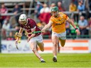 21 May 2023; Kevin Cooney of Galway is tackled by Stephen Rooney of Antrim during the Leinster GAA Hurling Senior Championship Round 4 match between Galway and Antrim at Pearse Stadium in Galway. Photo by Tom Beary/Sportsfile