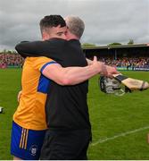 21 May 2023; John Conlon of Clare and Clare manager Brian Lohan celebrate after the Munster GAA Hurling Senior Championship Round 4 match between Clare and Cork at Cusack Park in Ennis, Clare. Photo by Ray McManus/Sportsfile