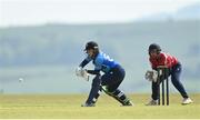 21 May 2023; Typhoons batter Mary Waldron and Dragons wicket-keeper Amy Hunter during the Evoke Super Series match between Dragons and Typhoons at Oak Hill Cricket Club in Kilbride, Wicklow. Photo by Seb Daly/Sportsfile