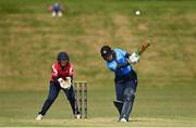 21 May 2023; Typhoons batter Mary Waldron and Dragons wicket-keeper Amy Hunter during the Evoke Super Series match between Dragons and Typhoons at Oak Hill Cricket Club in Kilbride, Wicklow. Photo by Seb Daly/Sportsfile
