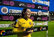 20 May 2023; Bohemians goalkeeper Rachael Kelly with the Player of the Match award after the SSE Airtricity Women's Premier Division match between Bohemians and Athlone Town at Dalymount Park in Dublin. Photo by Seb Daly/Sportsfile