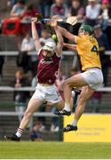 21 May 2023; Declan McLoughlin of Galway in action against Stephen Rooney of Antrim during the Leinster GAA Hurling Senior Championship Round 4 match between Galway and Antrim at Pearse Stadium in Galway. Photo by Tom Beary/Sportsfile