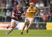 21 May 2023; Conor Whelan of Galway in action against Niall O'Connor of Antrim during the Leinster GAA Hurling Senior Championship Round 4 match between Galway and Antrim at Pearse Stadium in Galway. Photo by Tom Beary/Sportsfile