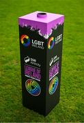 20 May 2023; The LGBT Ireland branded plinth before the SSE Airtricity Women's Premier Division match between Bohemians and Athlone Town at Dalymount Park in Dublin. Photo by Seb Daly/Sportsfile