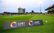 20 May 2023; LGBT Ireland branding during the SSE Airtricity Women's Premier Division match between Bohemians and Athlone Town at Dalymount Park in Dublin. Photo by Seb Daly/Sportsfile