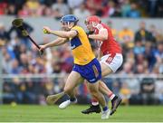 21 May 2023; Shane O'Donnell of Clare in action against Ciaran Joyce of Cork during the Munster GAA Hurling Senior Championship Round 4 match between Clare and Cork at Cusack Park in Ennis, Clare. Photo by John Sheridan/Sportsfile