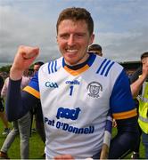 21 May 2023; Clare goalkeeper Eibhear Quilligan celebrates after the Munster GAA Hurling Senior Championship Round 4 match between Clare and Cork at Cusack Park in Ennis, Clare. Photo by Ray McManus/Sportsfile
