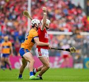 21 May 2023; Luke Meade of Cork is tackled by Aidan McCarthy of Clare during the Munster GAA Hurling Senior Championship Round 4 match between Clare and Cork at Cusack Park in Ennis, Clare. Photo by Ray McManus/Sportsfile