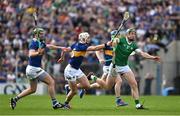 21 May 2023; William O'Donoghue of Limerick in action against Noel McGrath and Bryan O'Mara of Tipperary during the Munster GAA Hurling Senior Championship Round 4 match between Tipperary and Limerick at FBD Semple Stadium in Thurles, Tipperary. Photo by Brendan Moran/Sportsfile