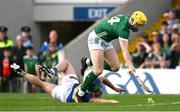 21 May 2023; Cathal Barrett of Tipperary prevents Seamus Flanagan of Limerick from gaining possession close to goal during the Munster GAA Hurling Senior Championship Round 4 match between Tipperary and Limerick at FBD Semple Stadium in Thurles, Tipperary. Photo by Brendan Moran/Sportsfile