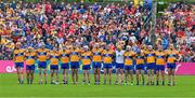 21 May 2023; The Clare players stand of the National Anthem before the Munster GAA Hurling Senior Championship Round 4 match between Clare and Cork at Cusack Park in Ennis, Clare. Photo by Ray McManus/Sportsfile