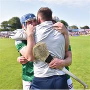 21 May 2023; Ciaran Doyle, left, and Joseph Boyle of Westmeath celebrate with selector Paul O'Donoghue after the Leinster GAA Hurling Senior Championship Round 4 match between Wexford and Westmeath at Chadwicks Wexford Park in Wexford. Photo by Daire Brennan/Sportsfile