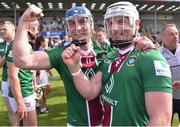 21 May 2023; Ciaran Doyle and Derek McNicholas of Westmeath celebrate after the Leinster GAA Hurling Senior Championship Round 4 match between Wexford and Westmeath at Chadwicks Wexford Park in Wexford. Photo by Daire Brennan/Sportsfile