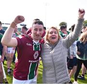 21 May 2023; Noel Conaty of Westmeath celebrates with his mother Sally after the Leinster GAA Hurling Senior Championship Round 4 match between Wexford and Westmeath at Chadwicks Wexford Park in Wexford. Photo by Daire Brennan/Sportsfile