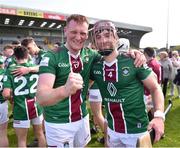 21 May 2023; Niall Mitchell, left, and Johnny Bermingham of Westmeath celebrate after the Leinster GAA Hurling Senior Championship Round 4 match between Wexford and Westmeath at Chadwicks Wexford Park in Wexford. Photo by Daire Brennan/Sportsfile