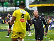 20 May 2023; Leinster senior coach Stuart Lancaster shakes hands with Will Skelton of La Rochelle after the Heineken Champions Cup final match between Leinster and La Rochelle at the Aviva Stadium in Dublin. Photo by Harry Murphy/Sportsfile