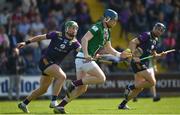 21 May 2023; Tommy Doyle of Westmeath in action against Conor McDonald of Wexford during the Leinster GAA Hurling Senior Championship Round 4 match between Wexford and Westmeath at Chadwicks Wexford Park in Wexford. Photo by Daire Brennan/Sportsfile