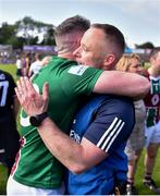 21 May 2023; Westmeath manager Joe Fortune and Derek McNicholas celebrate after the Leinster GAA Hurling Senior Championship Round 4 match between Wexford and Westmeath at Chadwicks Wexford Park in Wexford. Photo by Daire Brennan/Sportsfile