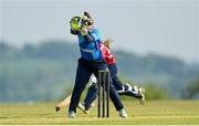 21 May 2023; Typhoons wicket-keeper Mary Waldron during the Evoke Super Series match between Dragons and Typhoons at Oak Hill Cricket Club in Kilbride, Wicklow. Photo by Seb Daly/Sportsfile