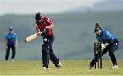 21 May 2023; Dragons batter Alana Dalzell and Typhoons wicket-keeper Mary Waldron during the Evoke Super Series match between Dragons and Typhoons at Oak Hill Cricket Club in Kilbride, Wicklow. Photo by Seb Daly/Sportsfile