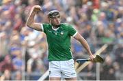 21 May 2023; Diarmaid Byrnes of Limerick celebrates scoring a late free to level the game during the Munster GAA Hurling Senior Championship Round 4 match between Tipperary and Limerick at FBD Semple Stadium in Thurles, Tipperary. Photo by Brendan Moran/Sportsfile