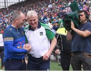 21 May 2023; Tipperary manager Liam Cahill and Limerick manager John Kiely after the Munster GAA Hurling Senior Championship Round 4 match between Tipperary and Limerick at FBD Semple Stadium in Thurles, Tipperary. Photo by Piaras Ó Mídheach/Sportsfile